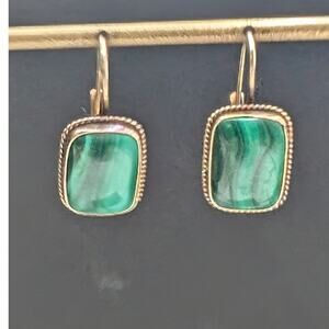 Vintage 925 Vermeil Malachite Yellow Rope Surround Lever Back Earrings